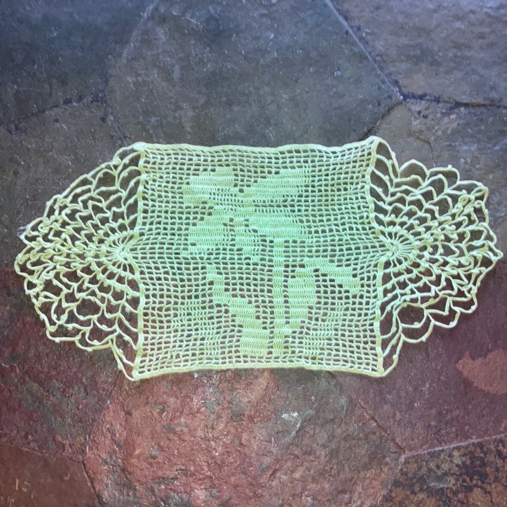 Handcrafted Tatted Doily with Flower Pattern in Center Light Green
